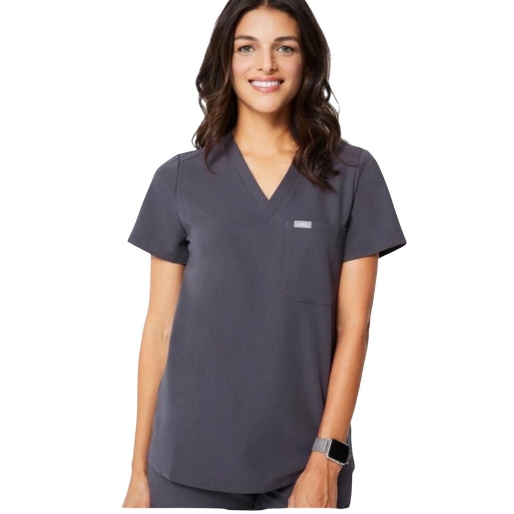 FIGS Technical Collection Charcoal V-Neck 2 Pocket Scrub Top XXS Medical